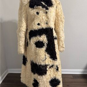 Abstract Cream and Black Shearling Coat